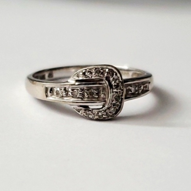 14k White Gold Buckle Diamond Ring